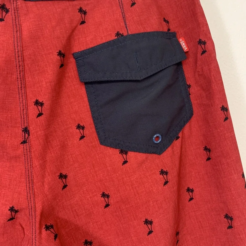 Van Novelty Board Shorts Men 32 Palm Trees Red Stretch Beach Vacation Inseam‎ 7